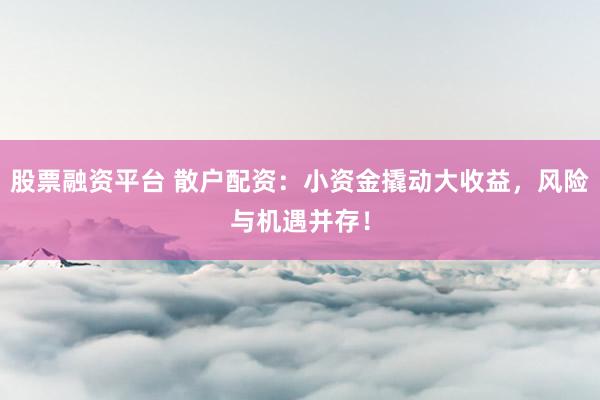 股票融资平台 散户配资：小资金撬动大收益，风险与机遇并存！