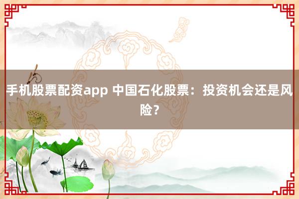 手机股票配资app 中国石化股票：投资机会还是风险？