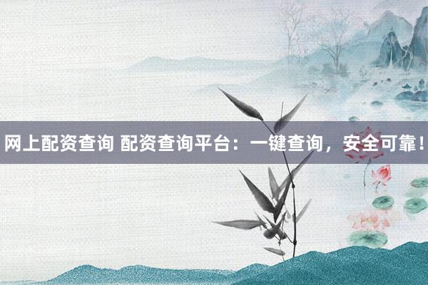 网上配资查询 配资查询平台：一键查询，安全可靠！