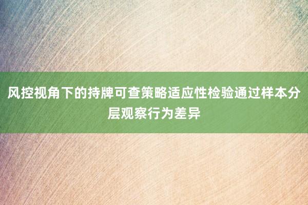 风控视角下的持牌可查策略适应性检验通过样本分层观察行为差异