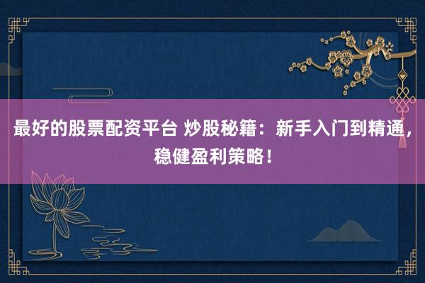 最好的股票配资平台 炒股秘籍：新手入门到精通，稳健盈利策略！