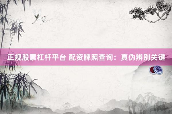 正规股票杠杆平台 配资牌照查询：真伪辨别关键